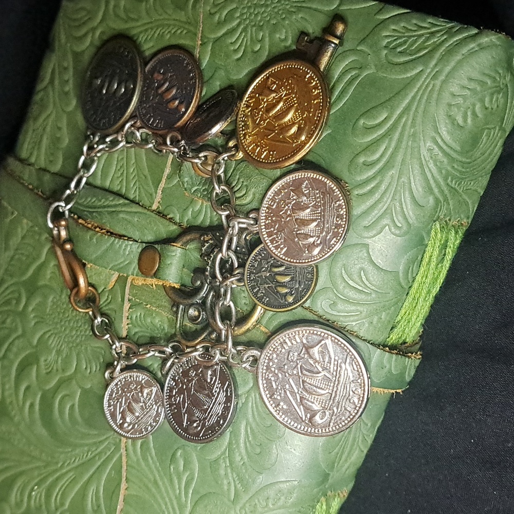 A homemade fake coin bracelet